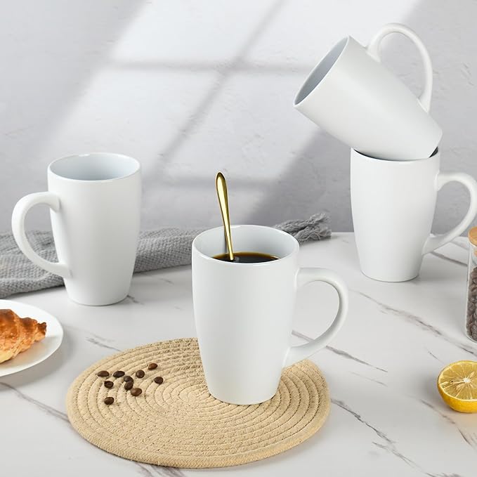 BYCNZB 20oz Extra Large Ceramic Tall Coffee Mugs Set for Coffee Tea Hot Cocoa set of 4 Dishwasher & Microwave Safe (Matte white)