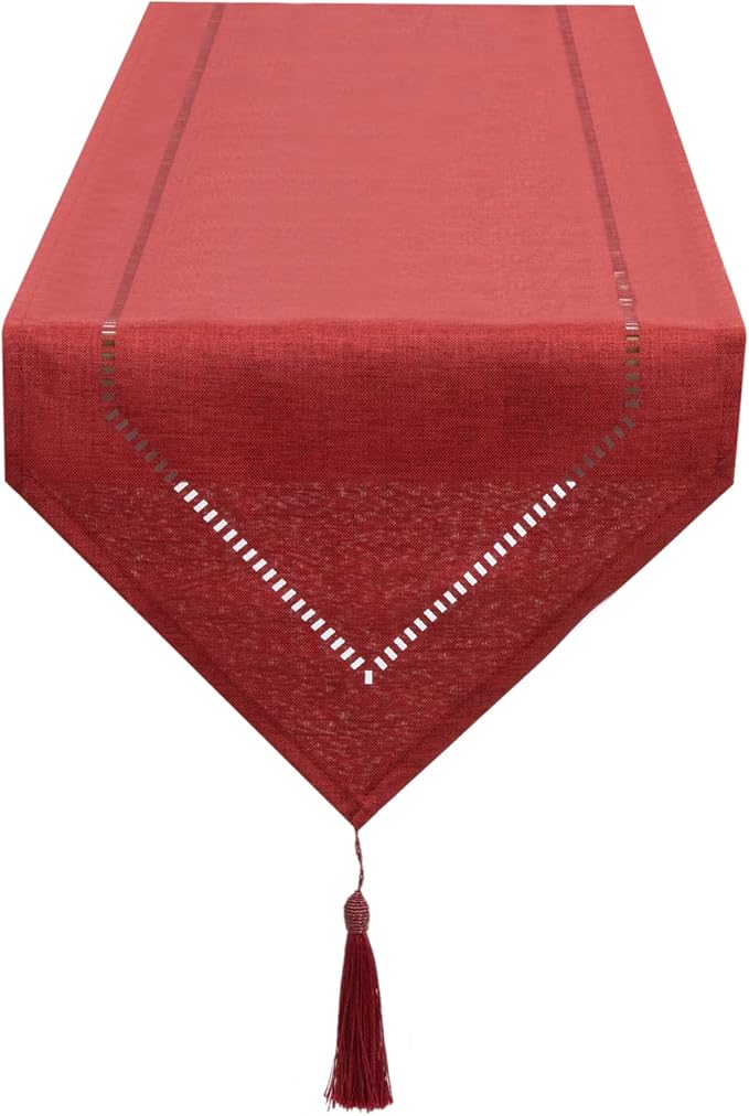 Table Runner Linen Red 12 x 59 Inch, Tablerunner Linen Look Solid Color, Modern Easy Care Table Runner for Dining Table, Coffee Table, Restaurant,Decoration