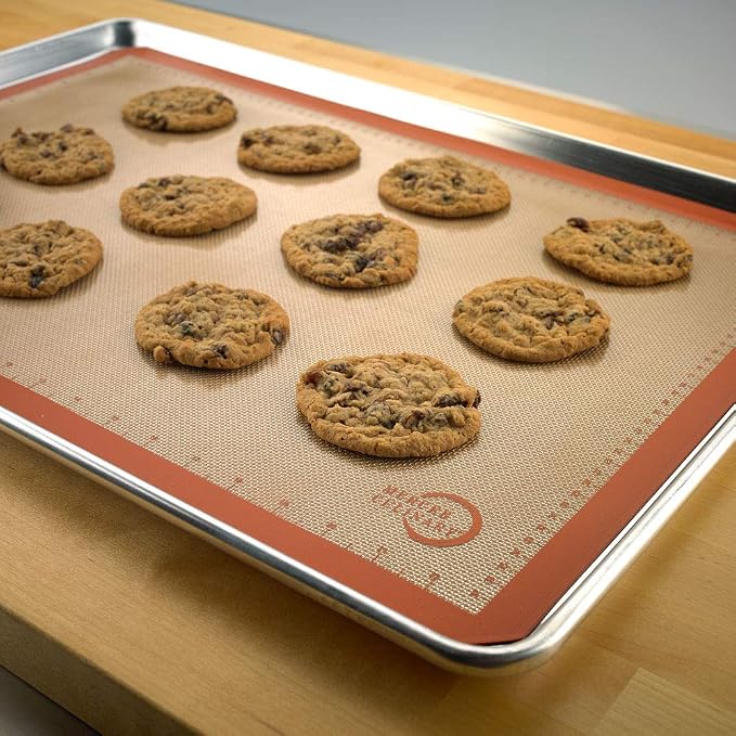 Mercer Culinary Silicone Bake Mat, Full Size, 16.5-Inch x 24.5-Inch, Orange border