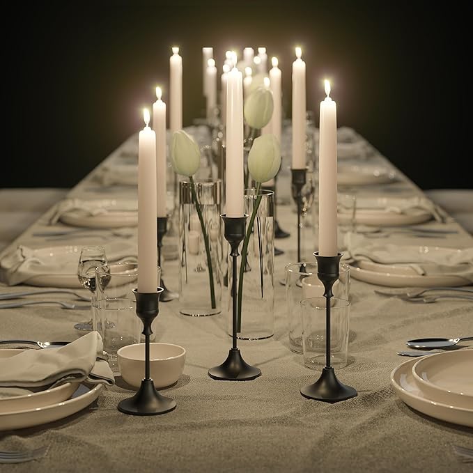 FSyueyun Black Candle Holder Set of 3, Elegant Metal Candlestick Holders for Vintage Taper Candle Holders, Perfect for Table Centerpieces, Fireplace Mantels, Home Decor, Weddings and Party Decorations