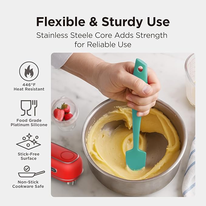 Kitchen Mama WaltzGrip Platinum Silicone Jar and Can Spatula Utensil Set: Heat-Resistant, Nonstick Scraper, Scooping, Perfect for Smoothies, Jam, Cream, Peanut Butter, Dishwasher Cooking Gadget (Teal)