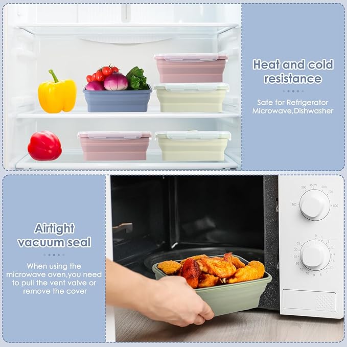 Mifoci 6 Pcs Silicone Containers for Food Collapsible Food Storage Containers with Airtight Lids Stacking Leftover Foods Storage Lunch Box for Freezer Microwave Dishwasher Safe(Morandi,40.5 oz)