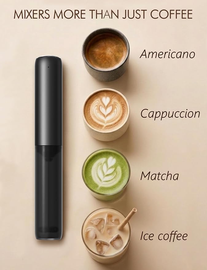 Rechargeable Milk Frother Hanheld, Frother Wand Drink Mixer Handheld Coffee Stirrers Electric Frother for Coffee Mixer Wand -Black