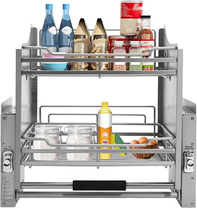 Cabinet Pull-Down Shelf, Pull-Down Dish Rack, 2-Tier Pull down Shelf Organizer for Kitchens Bars Cafes & Storage Rooms
