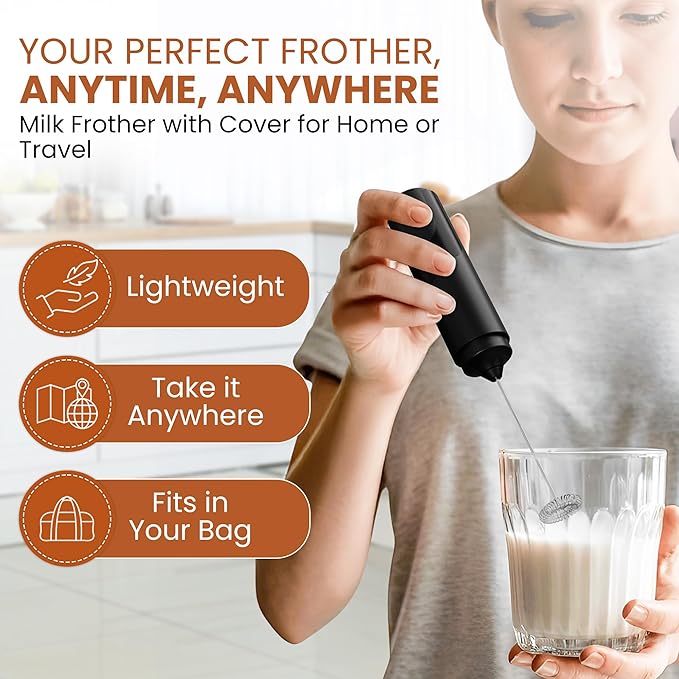 Portable Milk Frother Handheld - Travel Coffee Frother Handheld - Coffee Mixer Wand - Coffee Stirrers Electric - Electric Whisk Frother For Protein Powder - Battery Operated Drink Mixer Wand