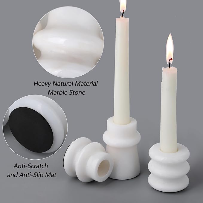 Vixdonos Marble Candle Holder Set of 3 Taper Candle Candlestick Mantle Candle Stand for Home Decor,Wedding,Party and Table Centerpieces(White)