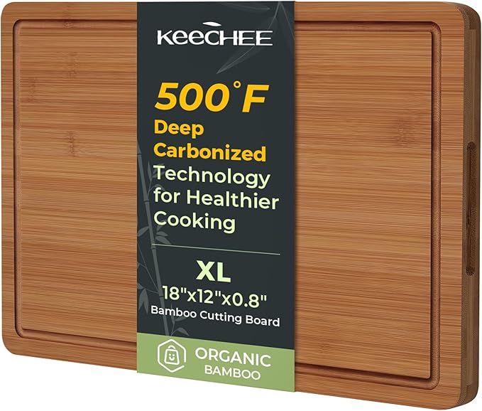 Keechee Extra Large Bamboo Cutting Board for Kitchen - 18 Inch Wood XL Cutting Boards with Juice Groove and Handles, Wooden Chopping Board for Meat, Cheese, Fruit & Vegetables (Pre Oiled, Brown)