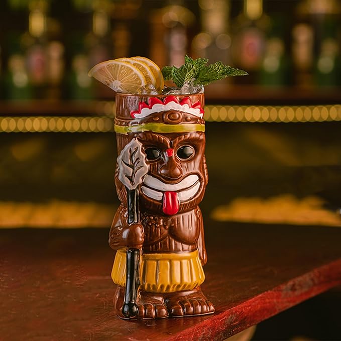 Gift-Set Tiki Mugs for Cocktail Set of 2 - Ceramic Tiki Cups,Tiki Glasses Cute Exotic Cocktail Glasses, For Hawaiian Party And Tiki Bar