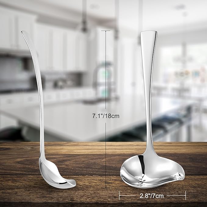 KEAWELL Premium Austin 1-Piece Sauce Ladle and 1 Piece Gravy Ladle, 18/10 Stainless Steel, Silver, Dishwasher Safe