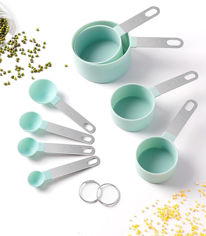 Measuring Cups and Spoons Set of 8 Pieces, nesting measuring cups for Measuring Dry or Liquid Ingredients, Stainless Steel Handle, Kitchen Gadgets for Cooking & Baking