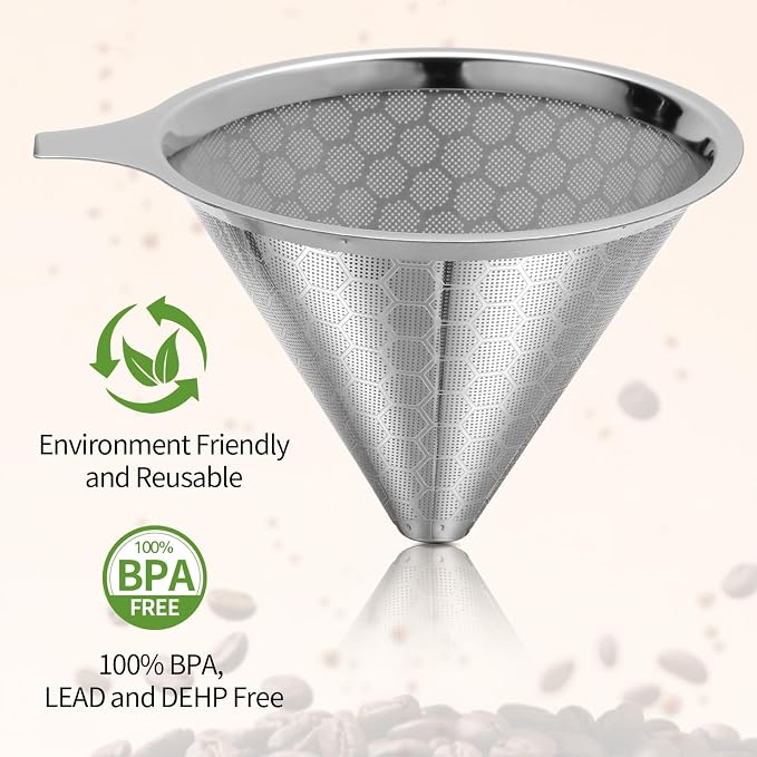 Pour Over Coffee Dripper, Reusable Stainless Steel | Compatible With Chemex, Compatible With Hario V60, Paperless, Coffee Maker Accessories