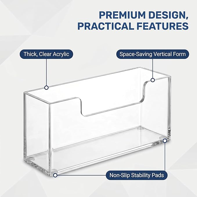Acrylic Guest Towel Holder Tray for Bathroom – Vertical Paper Towel Holder for Disposable Hand Towels, Clear Waterproof Napkin Organizer for Bathroom Countertop or Kitchen Sink