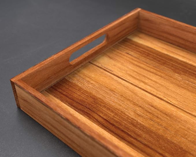 Wooden Teak Tray with Handles - Engraved First Last Names and Established Year
