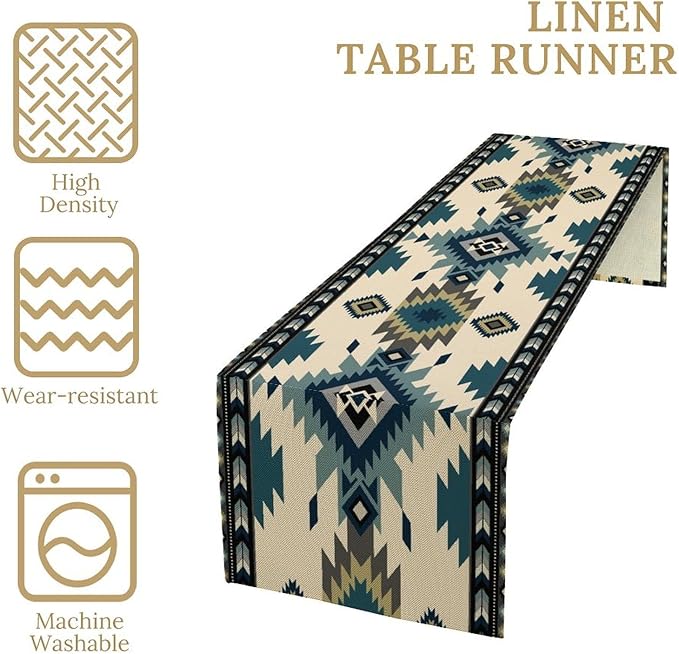 Aztec Southwest Table Runner,Boho Ethnic Tribes Design Table Runner for Kitchen Dining Table Home Party Decoration 13x120 Inch