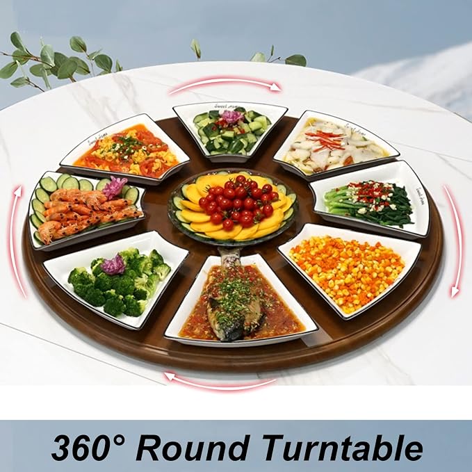 Round Rotating Serving Plate For Dining Table - Wooden Turntable Lazy Susan Smooth Surface, 360° Rotating Serving Tray Turntable For Family Dinner, Easily Share Food (Color : White-B, Size : Ø80cm(3