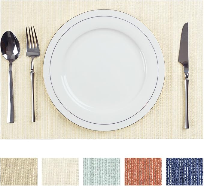 AHHFSMEI Placemats Set of 8 Washable Woven Vinyl Placemats for Dining Table Heat Resistant Non-Slip Stain Resistant Table Mats for Kitchen & Home Decor(Multi Beige,8)