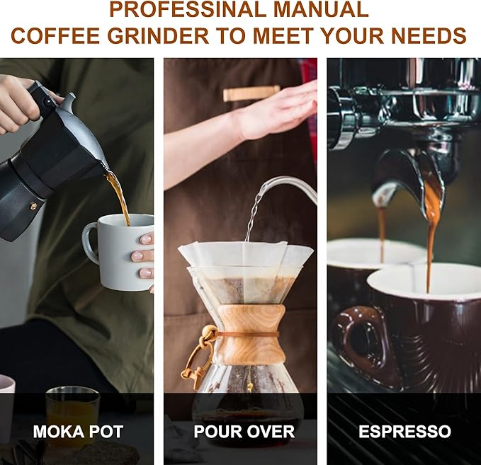 M6 Hand Coffee Grinder,Conical Burr for Espresso Pour Over French Press | 24 Adjustable Settings & Double Bearings.Hexagonal Burr.Portable Plastic-Free Hand Grinder for Travel, Camping,Home & Office