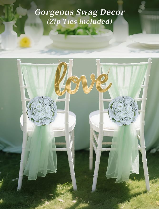 BLOSMON White Flowers for Centerpieces Wedding: 10 Pcs Artificial Rose Babys Breath Flower Balls for Table Decoration - Fake Silk Kissing Floral Arrangement for Home Party Event Decor