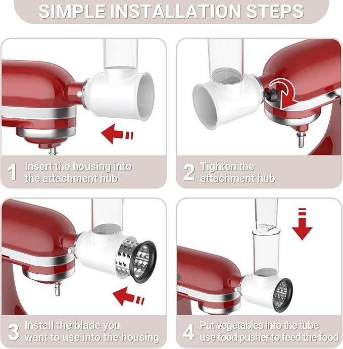 Cofun Slicer Shredder Attachment for Kitchenaid Stand Mixer, Cheese Grater Attachment, Food Slicer Salad Maker for Kitchen aid Mixer Accessories and Attachments with 3 Blades