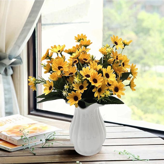 Fake Sunflower Decor, CATTREE Artificial Flowers Sunflowers Silk Helianthus Plastic Plants Wedding Bouquet Party Indoor Outdoor DIY Home Garden Kitchen Table Centerpieces Arrangements Decoration 4 Pcs