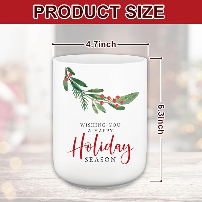 JarThenaAMCS Christmas Ceramic Utensil Holder Holly Berry Wishing You A Happy Holiday Utensil Crock for Winter Xmas Home Kitchen Countertop Storage Organizer Container