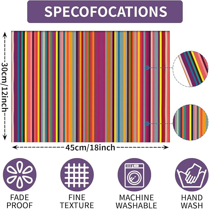 Niviy Bright Colorful Striped Placemats Set of 8, 12x18 Inch Rainbow Colored Geometric Pattern Table Mats for Holiday Party Kitchen Dining Room Decoration