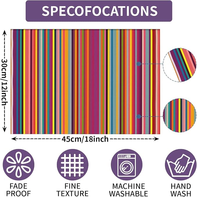 Niviy Bright Colorful Striped Placemats Set of 2, 12x18 Inch Rainbow Colored Geometric Pattern Table Mats for Holiday Party Kitchen Dining Room Decoration