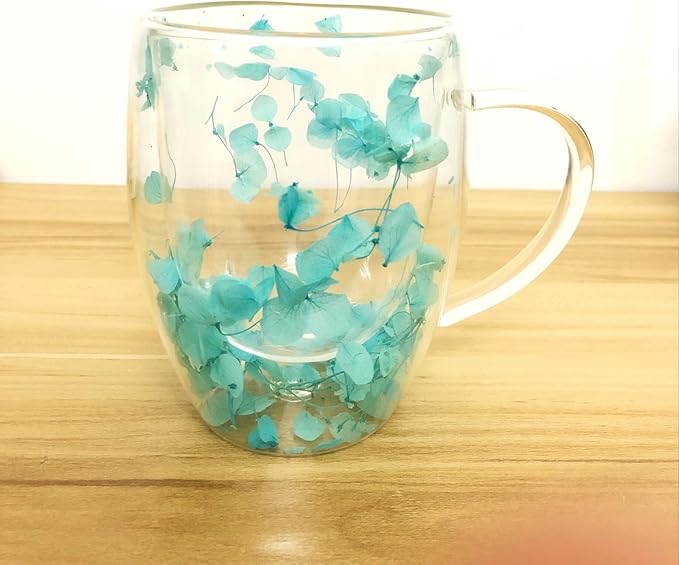 Double Walled Glass Coffee Mugs Flower Glass Coffee Mug With Handle Decorative 10 oz Clear Cappuccino Mug For Hot Cold Tea Milk Latte Wine Beverage Mother’s Day Birthday Christmas Gifts