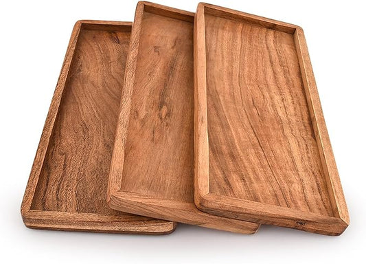 Platter Acacia Wood Serving Platters Set of 3 Cake Appetizer Plates Kitchen Charcuterie Platter for Food (Set of 3) (12" X 6" X 0.75")