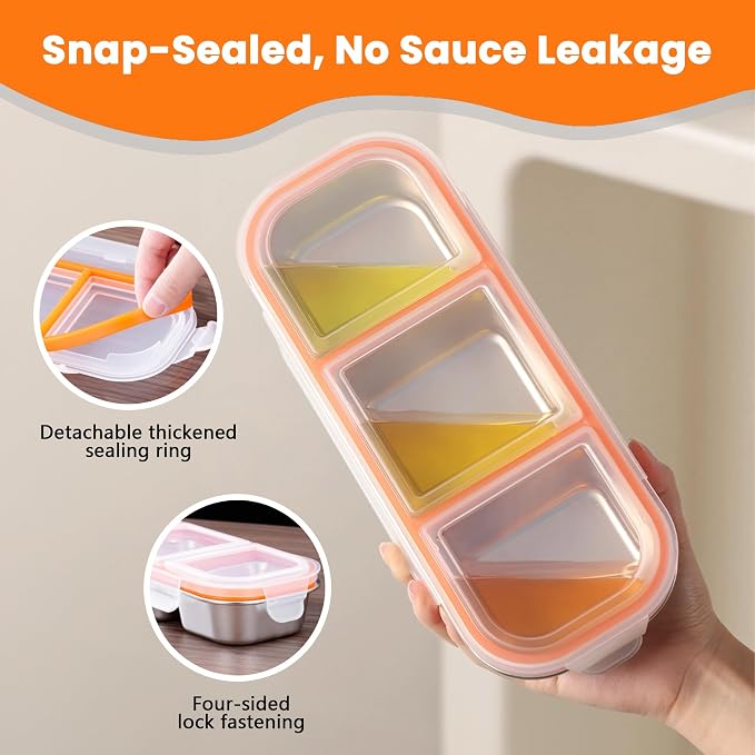 4 Pack Stainless Steel Snack Containers with Leak-Proof Lids, 3 Compartments Reusable Stainless Steel Lunch Box for Balanced Meals, Snackle Box Container,Meal Prep,Work,Camping