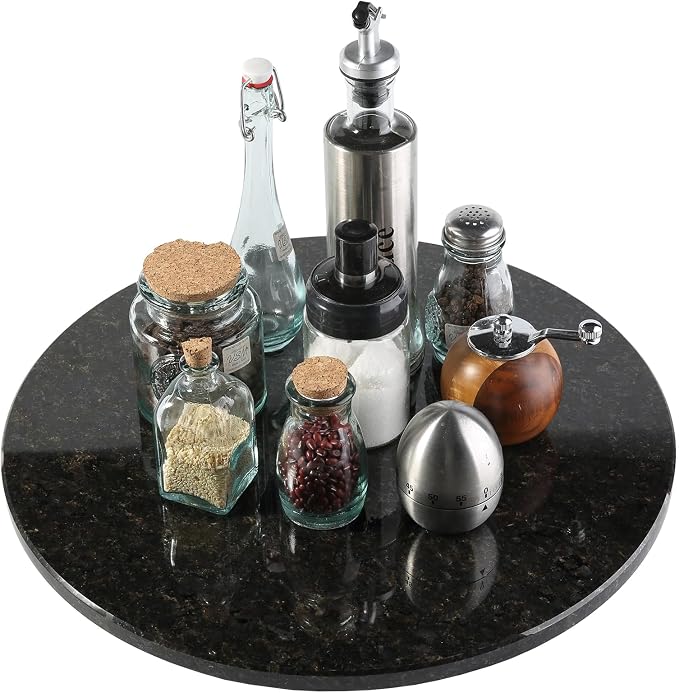 Marble Lazy Susan, 16 in Lazy Susan Turntable Organizer for Cabinet Pantry Kitchen Countertop Fridge Bathroom Makeup Vanity Countertop - Black