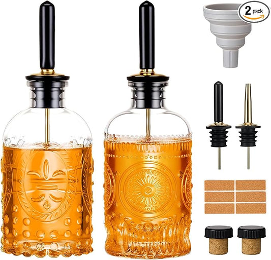 Baalaka 2 Pack Glass Coffee Syrup Dispenser Bottles Set, 7 OZ Simple Syrup Bottles with Metal Pour Spout, Syrup Dispenser for Coffee Bar Accessories for Maple Honey Syrup Oil and Sauces