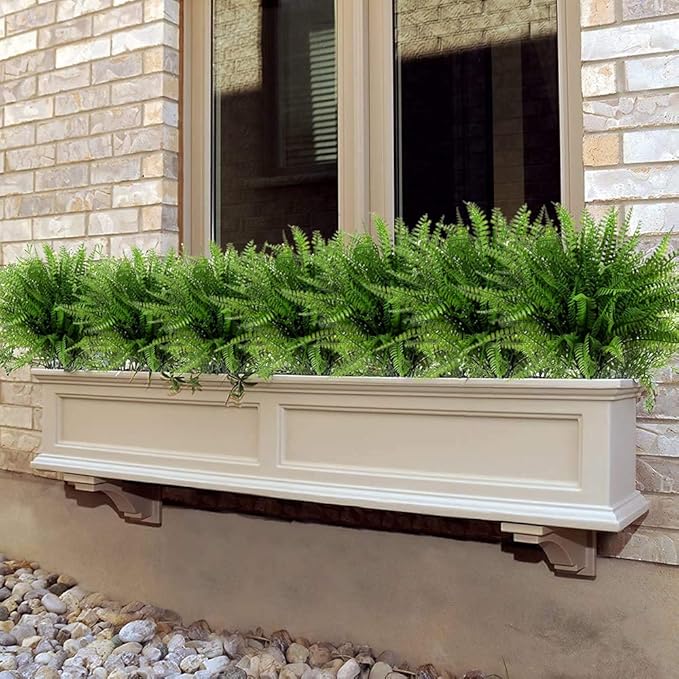 Artificial Boston Ferns Plants, Plastic Persian Grass Faux Shrubs Fake Leaves Simulation Greenery Bushes Home Outdoor Indoor Garden Wedding Decoration Office Yard Verandah Planter Filler – 4 Pack