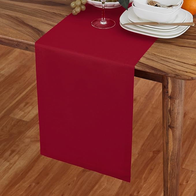 Solino Home Red Cotton Linen Table Runner 156 Inches Long - Elegant Machine Washable Dining Table Runner 14x156 Inch for Summer Decor & 4th of July - Dru