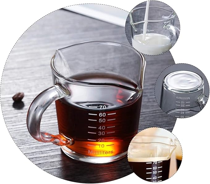 70ml Mini Glass Measuring Cup with handle 2 oz Shot Glass Espresso Jugs Measure Cup Glass Jigger Spirit Round Graduated Beaker Measuring Cup for Bar Party Wine Cocktail Drink Shaker Milk Coffee