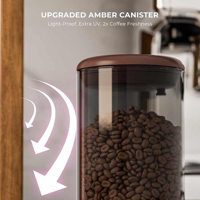 Amber Glass Coffee Canister 2-Pack with Pop Lid & 1-Way Valve - Airtight Container with UV Protection to Lock in Freshness - Storage for Coffee Beans, Ground Coffee & Dry Food, 15OZ