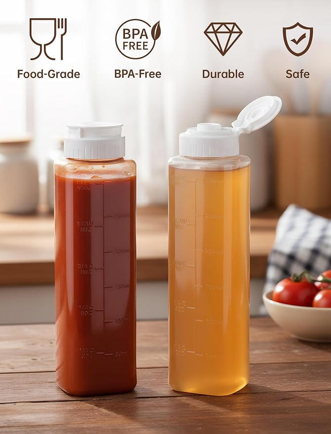 NiHome No Drip Honey Dispenser, 10 oz BPA-Free - Superior Leak-Proof Design Ensures Precise, Mess-Free Pouring with a Simple Squeeze. Perfect for Honey, Syrup, Ketchup & More(2PCS)