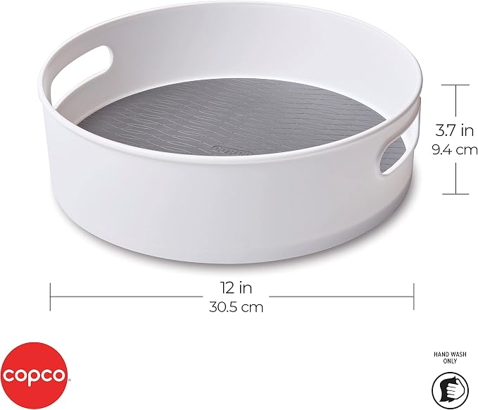 Copco 12 Inch Non-Skid Lazy Susan Turntable Organizer for Cabinet, Kitchen, Pantry, Bathroom - Smooth-Glide Rotating Storage with Raised Rim and Handles