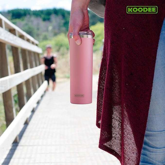koodee 20 oz Tumbler with Lid and Straw -4 Pack Insulated Skinny Tumblers Stainless Steel Double Wall Water Cup (White/Teal/Sky Blue/Baby Pink)