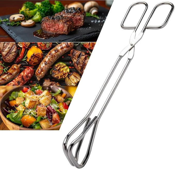 Hiash 11" Heavy Duty Stainless Steel Kitchen Scissor Tongs with Comfortable Ergonomic Grip, Heat Resistant tongs for Cooking & BBQ