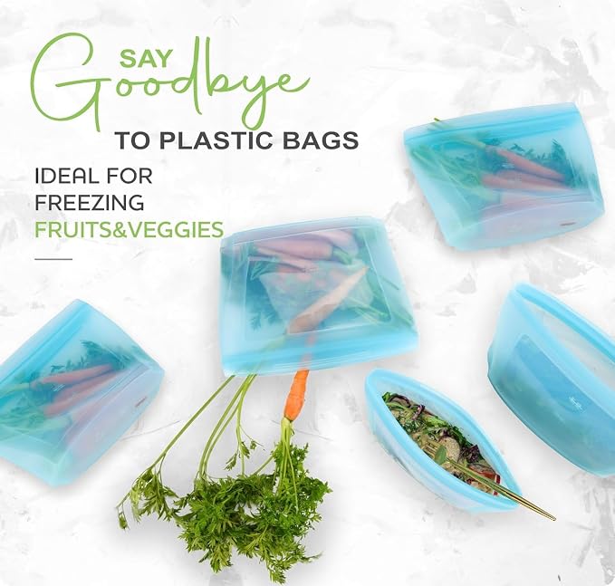 Zip Standing Reusable Silicone Food Storage Bag, Stand Up Food Storage Container, Reusable Zipper seal bag, no lid required, for Food Storage& Meal Prep, Freezer Oven Dishwasher - Safe, Set of 6 Bowls