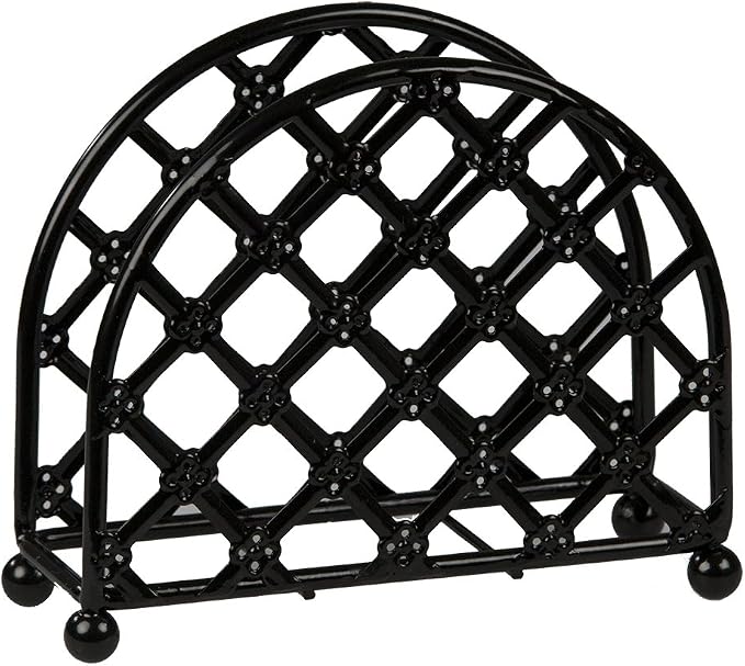 Home Basics Steel Heavyweight Lattice Collection Napkin Holder , Black Finish , 5.5”x5”x2.5”