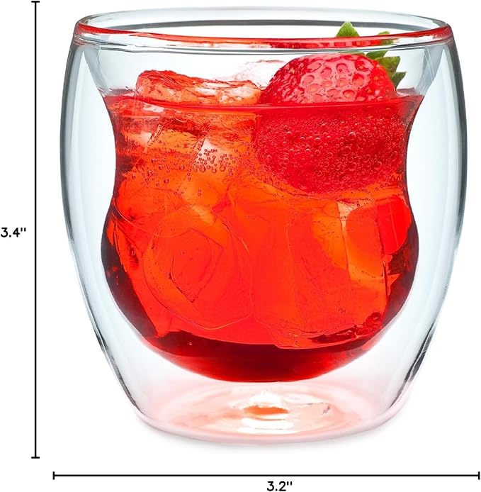 Curva Artisan Series Double Wall Beverage Glasses and Tumblers – Set of 4 Unique 8 oz Thermo Insulated Drinking Glasses