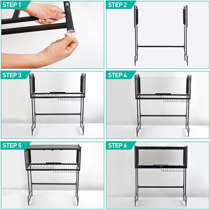 Over The Sink Dish Drying Rack - 3 Tier Large Capacity Metal Dish Drainer Over The Counter Dish Rack Kitchen Sink Shelf with Cover for Kitchen Storage & Organization Black