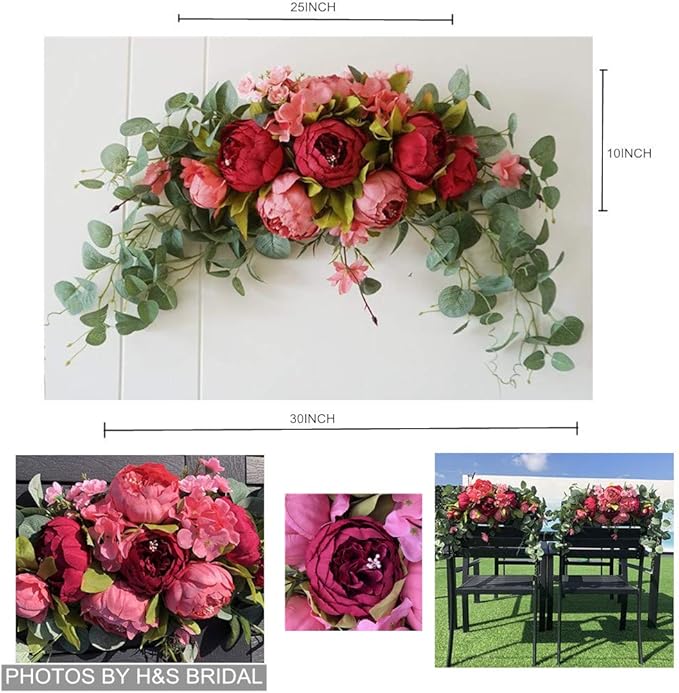 H&S BRIDAL Wedding Arch Flowers, 30 Inch Rustic Artificial Floral Swag for Door Lintel, Green Leaves Rose Peony Sunflowers Table Centerpieces Home Decoration