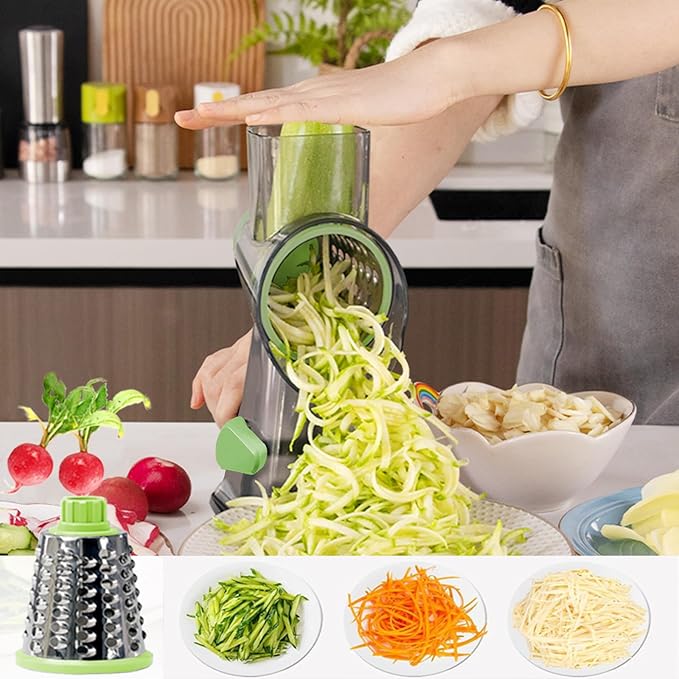 Cheese Grater with Handle,Multifunctional Rotary Cheese Grater,Kitchen Cheese Shredder Can Easily Chop Vegetables,Potatoes,Carrots,Etc.The Suction Cup is Stable and Easy to Clean (green)