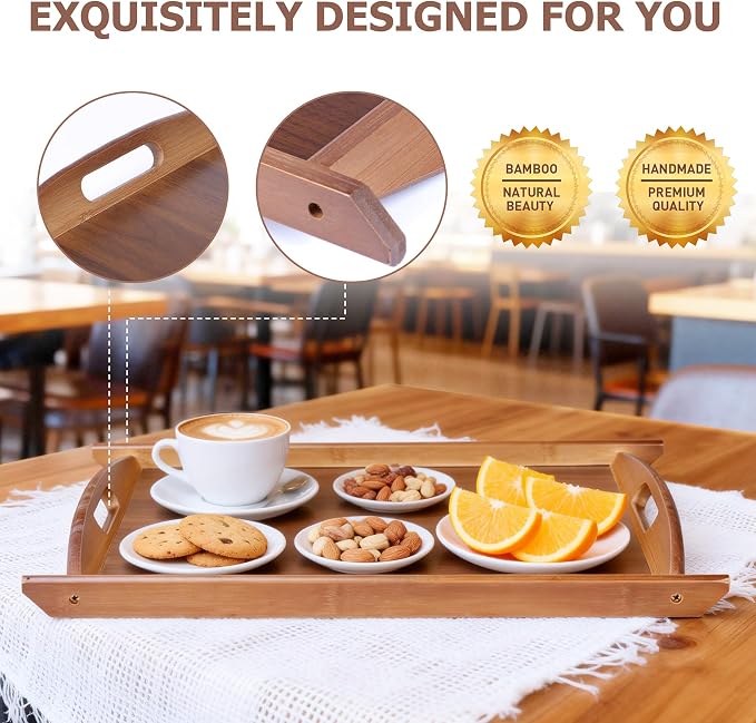 Wood Serving Tray, Wooden Tray with Handles, 20.47 inch Square Decorative Serving Trays Platters for Home, Party, Coffee Table,Dining Table & Countertop