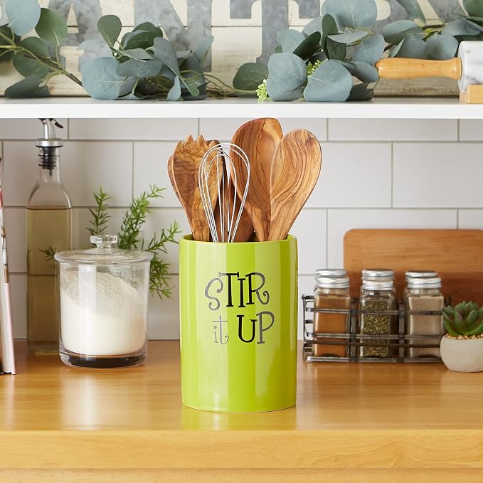 DII Kitchen Accessories Retro Collection Ceramics, Utensil Holder, Avocado