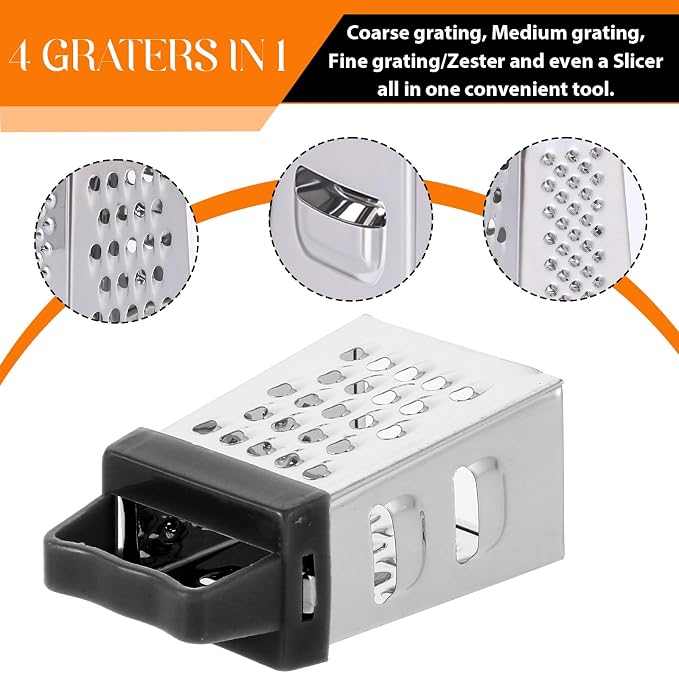 ElevateTech Mini Cheese Grater, 3 Pcs Stainless Steel Box Grater with Handle Professional Cheese Slicer Graters for Kitchen Slicer Cheeses Gingers Vegetable Dishwasher Safe (White, Grey, Black)
