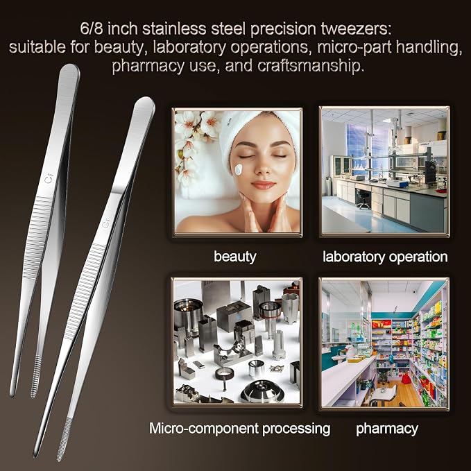 Aniso Long Tweezers, Stainless Steel, 10 inches | Precision Serrated Tip, Cooking Tweezers Tongs， For Barbecue, Hand-Made，Steaks, Bread, Pizza, Salads
